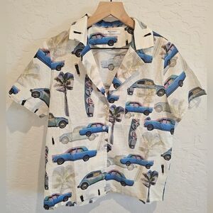 Peppermayo Women's Retro Car‎ Print Button-up Shirt Size US 2 Linen/Cotton Blend